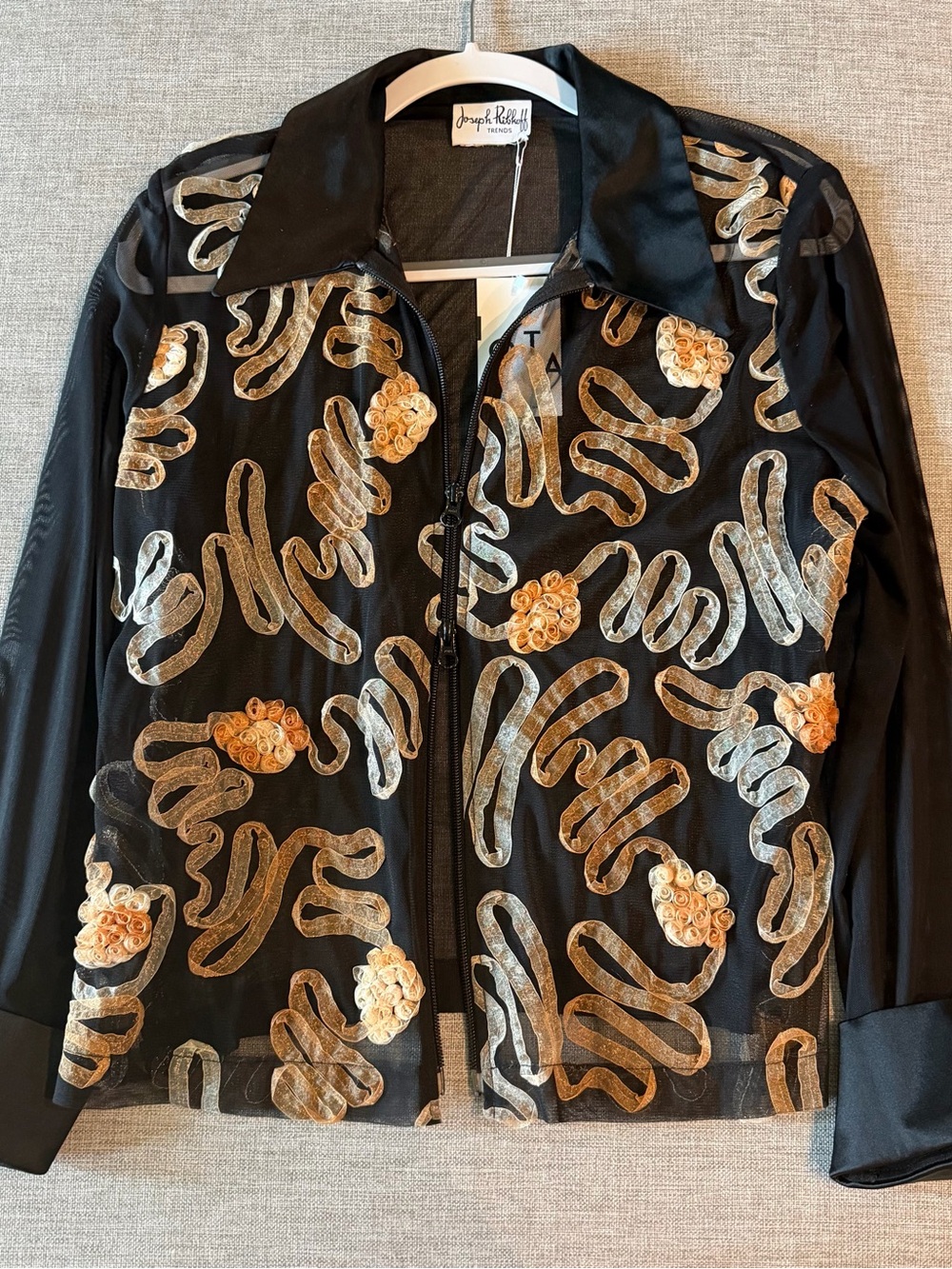 Joseph Ribkoff Black Sheer Jacket with Gold & Cream Embroidery